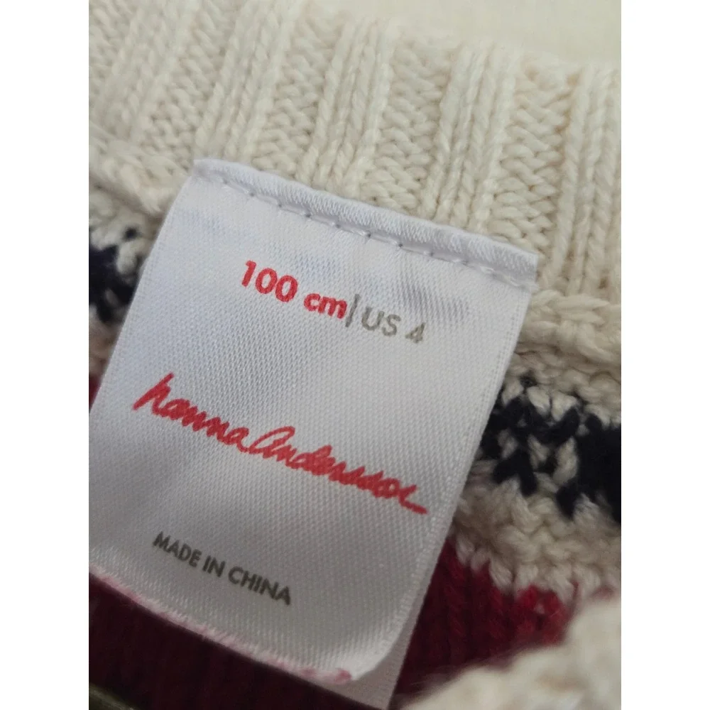 Hanna Andersson Girls Reindeer Fair Isle Sweater Dress White Red Size 100 US‎ 4T